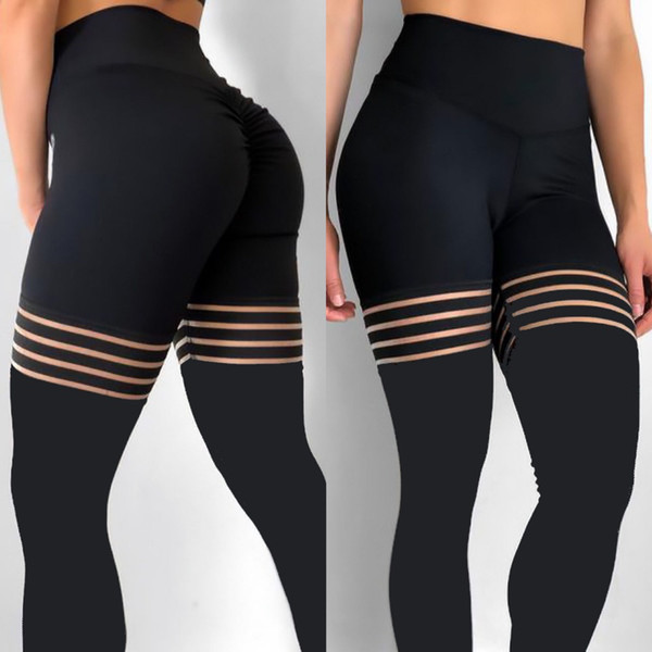 Quality Leggings Women Black Mesh Spliced Socks Leggins Hollow Elastic Workout Thick Fitness Skinny Leggings