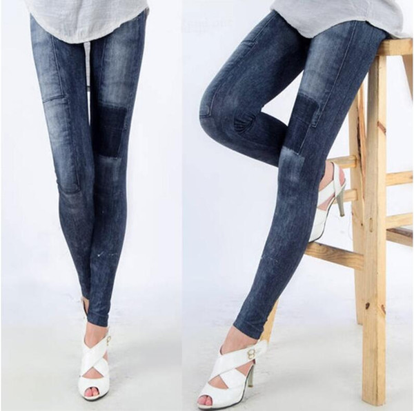 Women's Skinny Denim Stretch Leggings Tights Trousers Jeans Pants Leggings 2 Colors (One Size)