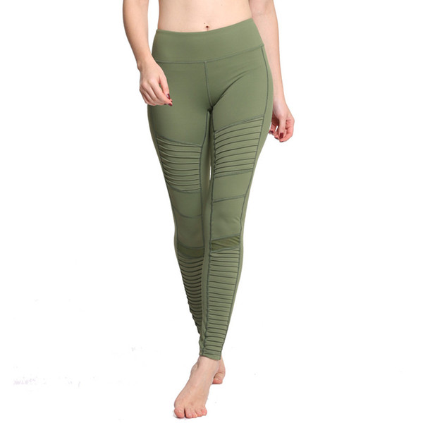 2017 New Green Moto Leggings Mesh Patchwork Design Pants for Women High Waist Sporting Skinny Pants