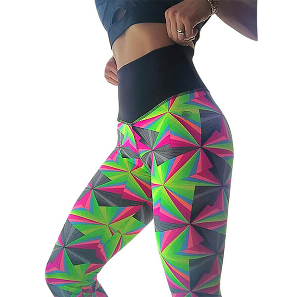 2019 New fashion women's leggings color geometric print fitness sports slim sexy high waist stretch pants warm pants