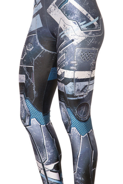 3D Digital Printing Blue Mechanical Women Yoga Fashion Fitness Leggings Pants Sports Elastic Pants Polyester Elastane