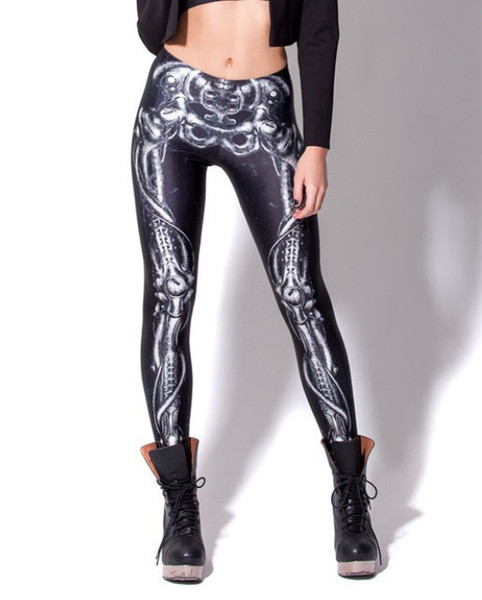 Wholesale Leggings 10Pcs High Elastic Female Workout Sprots Pants Skeleton Printing Leggings Black Sexy Slim Fitness Tights Pants For Women