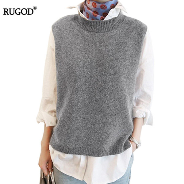 RUGOD 2017 Women's Autumn Winter Casual Loose Wool Sweater Vest Sleeveless O-Neck Knitted Cashmere Vests Female Jumper Gray tops