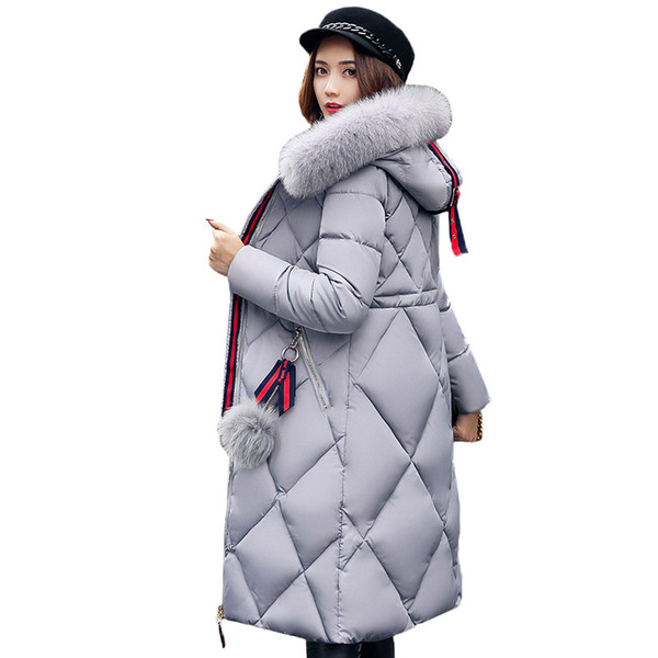 2017 Winter Big Fur coat Thickened Women Parka Stitching Slim Long Cotton Coat Down Ladies Wowan Parka Female Down Jacket