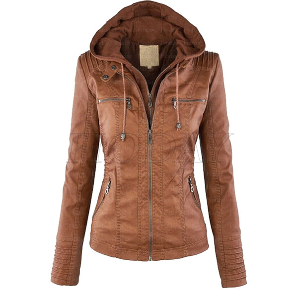 Faux Leather Jacket Women 2017 Winter Coats Slim Female PU leather Jackets Hooded Zip-up Jacket Coat For Women