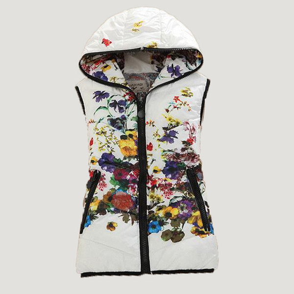 Women Winter Vest Waistcoat 2017 New Fashion Women Vest Sleeveless Jacket Hooded Down Coon Print Female