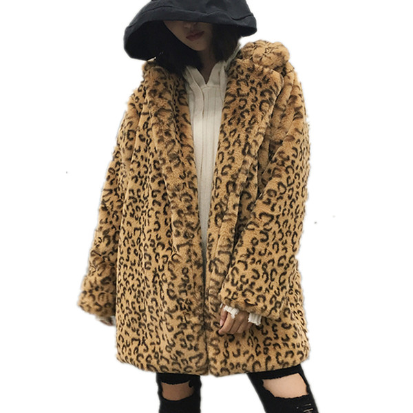 2019Autumn Winter New Warm Plus size Women Long Faux Fur Coat boutique Leopard Fur Coat Loose Thick Jacket Parka Female