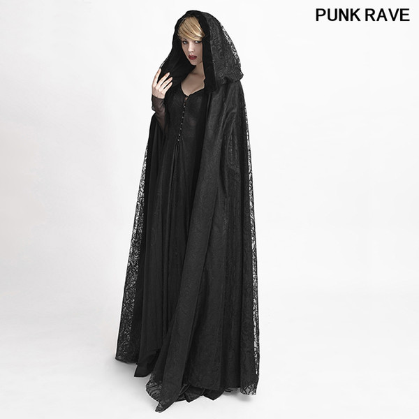 Halloween Vampire Costume Gothic Style Witch women Long Cape Coat Victorian Fashion Lace Hooded Long Cloak Cape PUNK RAVE Y-629