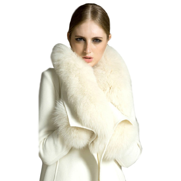 Winter Long Section Fashion Fox Fur collar Women Slim Pure Color Warm white Woolen Coat Wool Coat Cashmere WC013