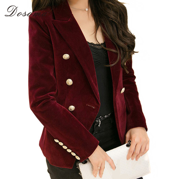 DOSOMA 2018 Velvet Jacket Coat Women's Clothing OL Style Double Breasted Black/Red Basic Jackets Coat Female Plus Size Brand