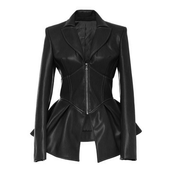 Women's Jacket Long Sleeve Leather Jacket With Zipper Autumn Spring PU Jackets