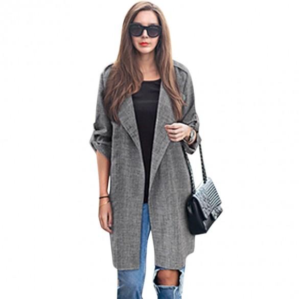 Design Trench Coat Spring Autumn Women Solid Gray Medium Long Oversize Street Coat European Casual Fashion Overcoat M-5XL