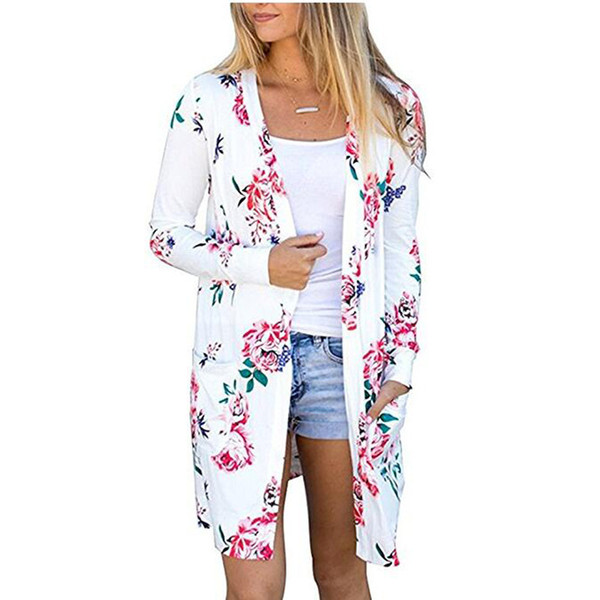 Long Sleeve Floral Printed Loose Cardigan Pockets Jacket 2019 Spring Autumn Women Tops Casual Fashion Long Plus Size