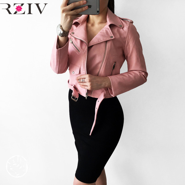 Wholesale- RZIV 2017 spring jacket women casual candy color leather jacket long sleeve women coat lacing womens clothing