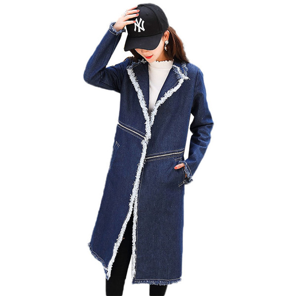 2019 Spring Trench Coat New Women Stitching Mid Long Denim Windbreaker Two Ways Of Wearing Casual Long-Sleeved Outerwear JIA80