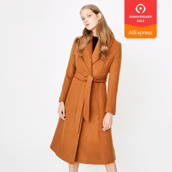 ONLY Women's Winter Lace-up Cinched Waist Woolen Coat Slim Camel |11736U507