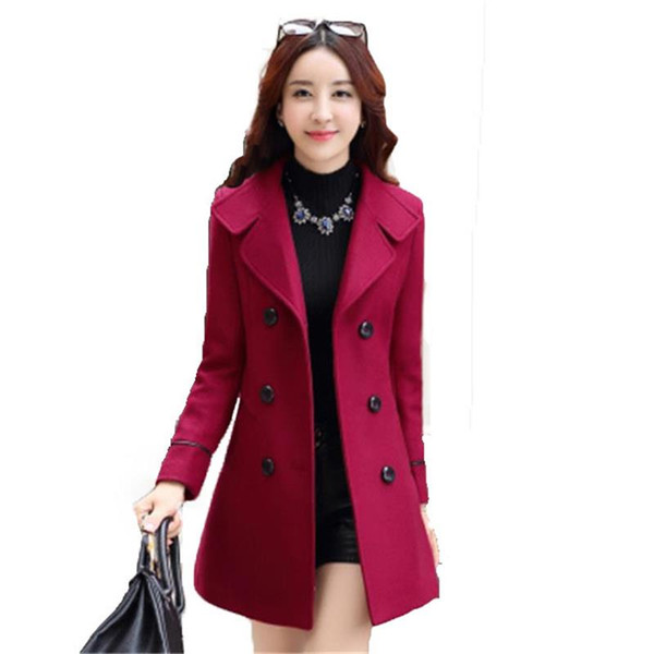 HLMFS trench coat women wool blend blue 2019 jacket female autumn and winter jacket women overcoat cashmere plus size long coat