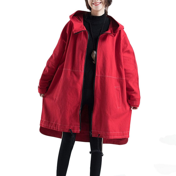 New cowboy Windbreaker coat Women Spring Autumn Loose Hooded Trench coats Women's zipper Cardigan coats Foundation Tide