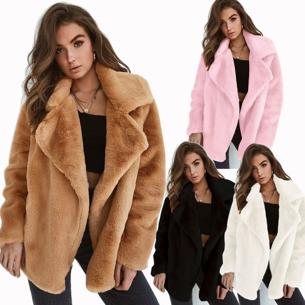 Double Layer Fleece Lapel Autumn and Winter Coat Fashion Sexy Fashion Slim Plush Top Solid Color Loose Noble Womens Fur