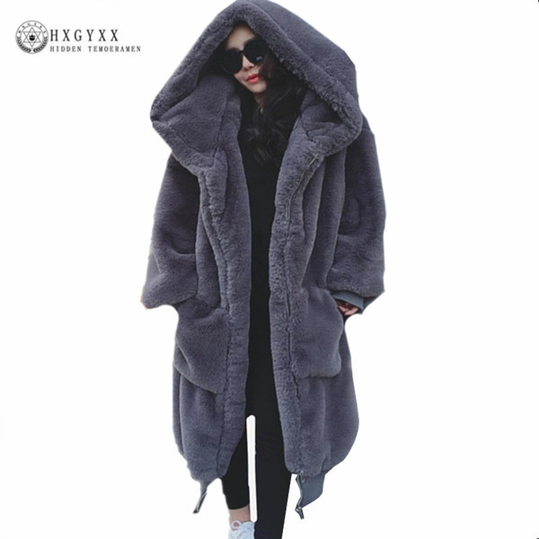 2018 Winter Woman Coat Teddy Jacket Faux Fur Outerwear Hair Thick Long Plush Coat plus size loose Ponchos Capes OKD600