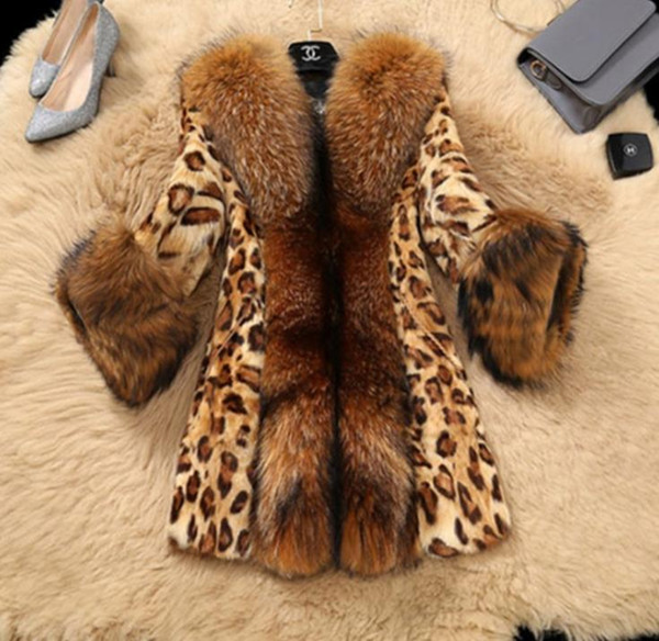 Plus Size Women Designer Coats Fashion Leopard Printed Faux Fur Long Sleeve Thick Warm Loose Coat Women Apparel