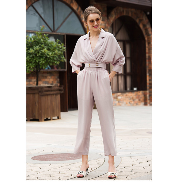 autumn new sexy suit v-neck slim short pink long sleeve short coat formal pants suit women