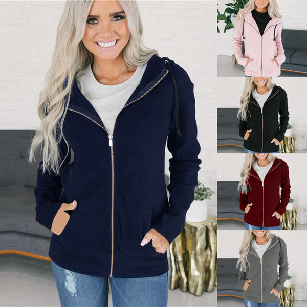 Maikun Brand New Women Autumn and Winter Coat Long Sleeves Zippers Hoodie Coat 4 Colors 6 Sizes