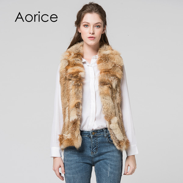 Pudi VR029 Brand new winter women's vest Genuine rabbit fur vest women knitted fox fur collar fur vest women