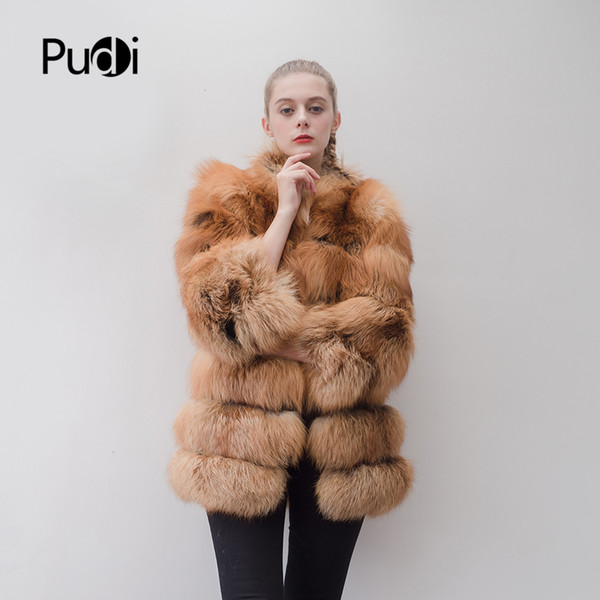 Pudi CT918 women Real red fox fur coat jacket overcoat lady fashion winter warm genuine natural fur luxury outwear