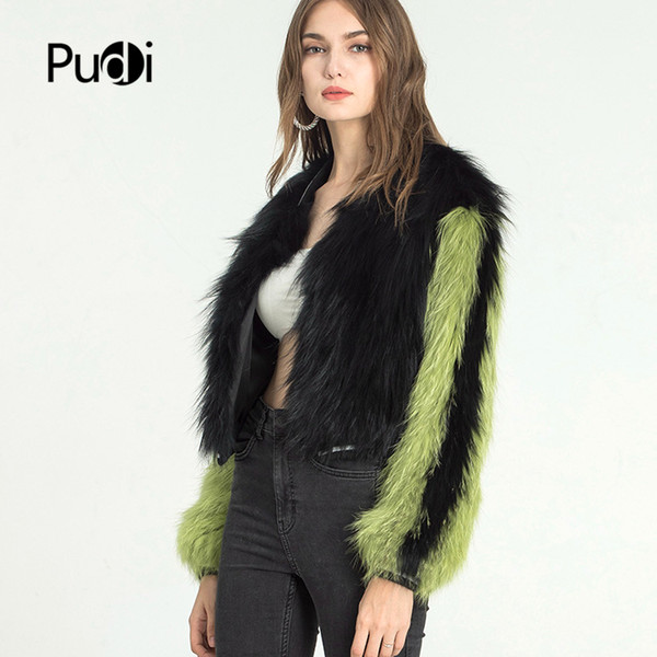 Pudi CT910 women new fashion Real Raccoon Fur short Jacket lady Dog Natural Fur Modern Coats