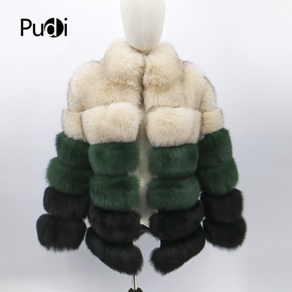 Pudi CT914 women knitted Real fox fur coat jacket overcoat standing collar lady fashion winter warm genuine fur coat outwear