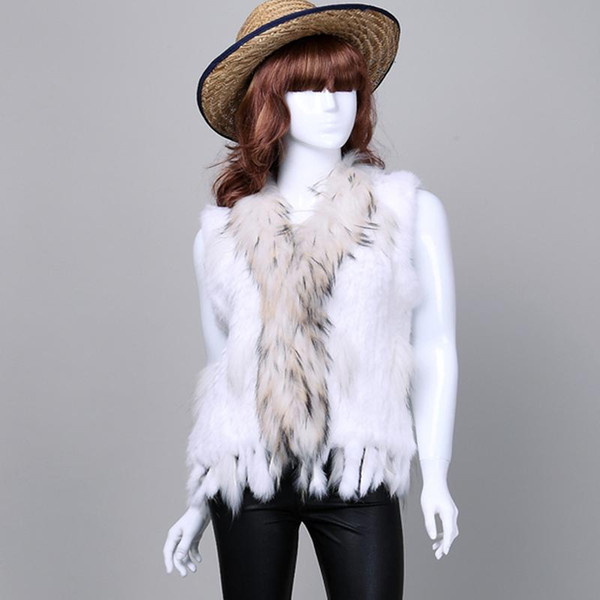 Pudi VR006 Hot Sale Retail/wholesale genuine rabbit Fur vests Women Knitted real Natural Rabbit Fur VestS Gilet/waistcoat