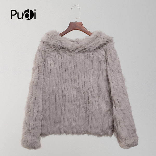 CT803 women real rabbit fur knit warm coat girl winter jackets sweaters fashion coats with fur hood coat Sale-Seller