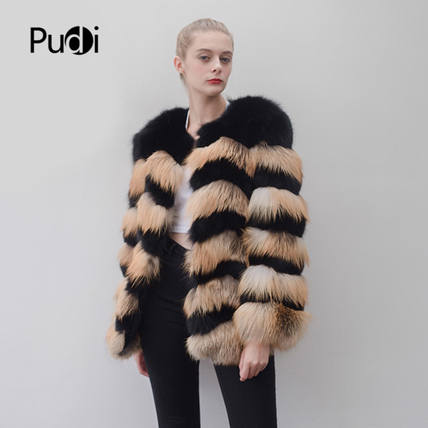 Pudi CT915 women knitted Real red fox fur coat jacket overcoat lady fashion winter warm genuine silver fur coat outwear