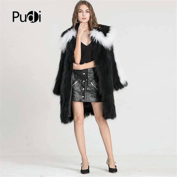 Pudi CT911 women new fashion Real Raccoon Fur long Jacket lady big lapel collar Dog Natural Fur Modern Coats