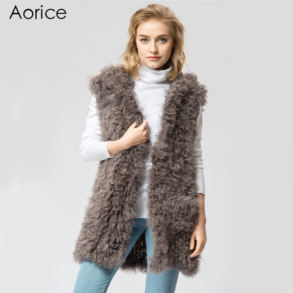 Pudi VR048 knit knitted 100% Real Wool Lamb fur vest/ jacket /overcoat women's winter warm genuine Mongolia Sheep fur vests ourwear