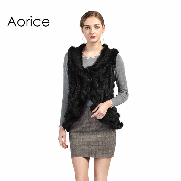 Pudi VT7016 The new women vests Knitted vest sleeveless garment underwaist sleeveless sweater gilet with real rabbit fur black