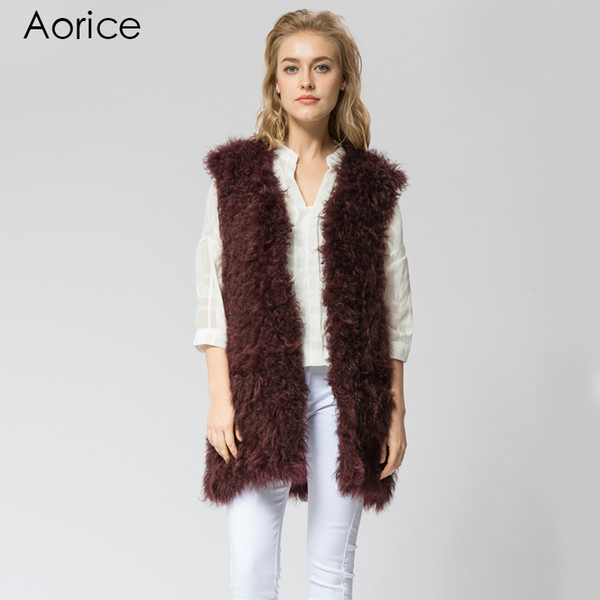 Pudi VR044 knit knitted 100% Real Wool Lamb fur vest/ jacket /overcoat women's winter warm genuine Mongolia Sheep fur vests ourwear