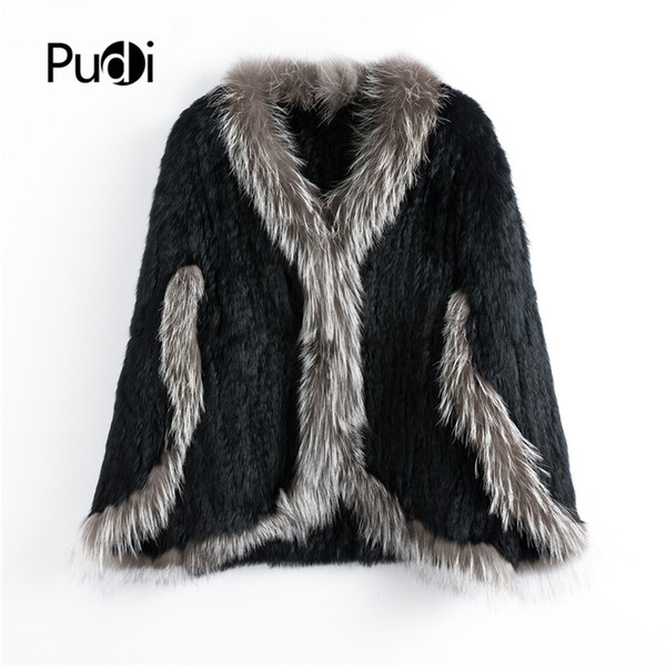 CT907 Pudi new autumn women genuine rabbit fur coat with real silver fur collar poncho style lady casual coat