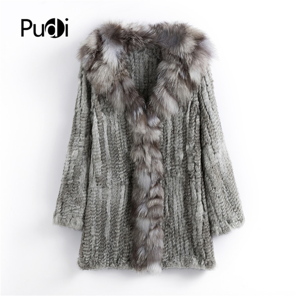 CT903 Pudi new autumn women genuine rabbit fur coat with real fox fur collar lady casual coat 