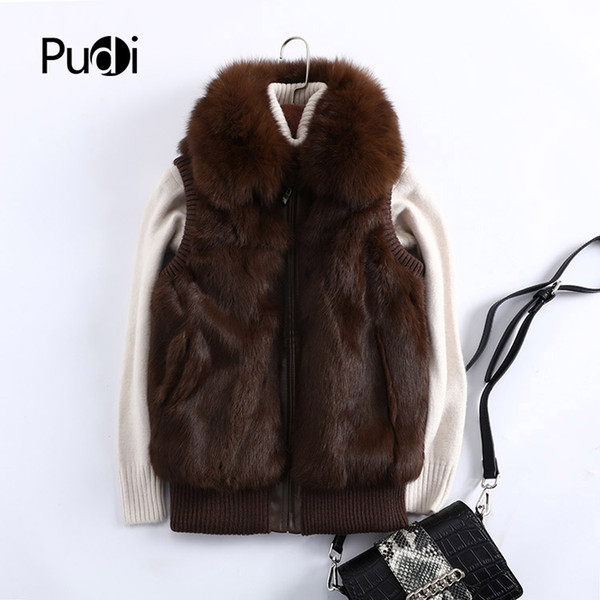 T18001 women real rabbit fur vest winter new girl genuine fur jacket coats with raccoon silver fox collar