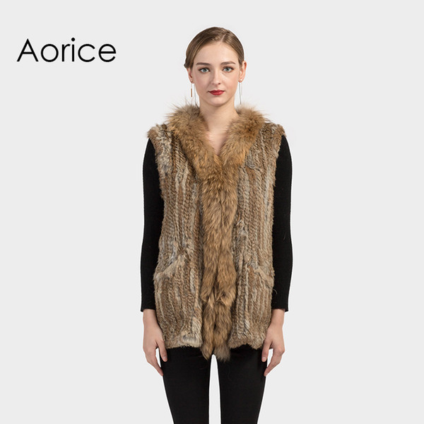 Pudi VT7011 Genuine Rabbit Raccoon Fur vest Knitted brand new Women warm real fur jacket quality A