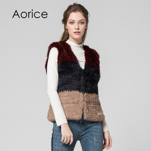 Pudi VT7037 Brand new winter Genuine Natural Real rabbit fur Knitted women Vests /Waistcoat/ gilet /coats quality A