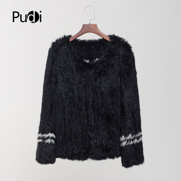 CT801 women real rabbit fur knit warm coat girl's winter jackets sweaters fashion coats plus size black beige Sale-Seller