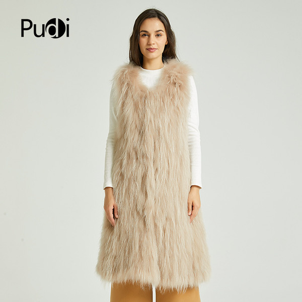 Pudi women real fur vest coat jacket new natural raccoon fur knit sold long style vests coats jackets VT804