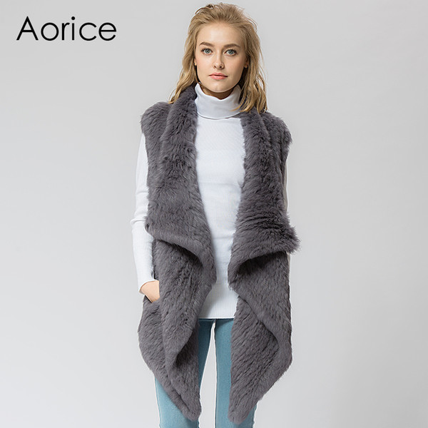 Pudi VR024 Knitted knit new real rabbit fur vest overcoat jacket women's winter warm genuine fur vest plus size