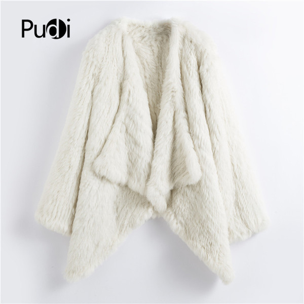 CT905 Pudi autumn women genuine rabbit fur coat with big Lapel collar lady Skirt type double knitted fur coat cream color