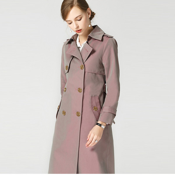 Hot Classical Women Fashion England Middle Long Trench Coat British Designer Double Breasted Slim Belted Trench For Women High Quality