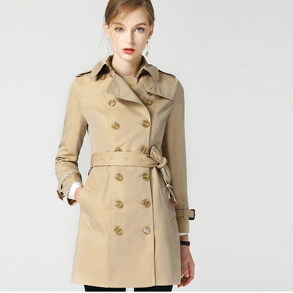 Women Waterproof Windproof Spring Autumn Outerwear Sexy Slim Middle Length England Style Double Breasted Overcoat Women's Trench Coats