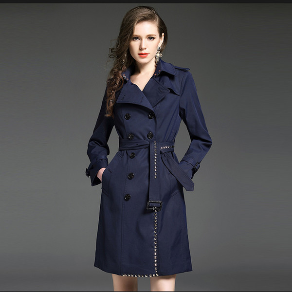 New Women Trench Coat Slim Middle Long Jackets And Coats Overcoat Double Breasted Trench Coat Windproof Autumn Outerwear